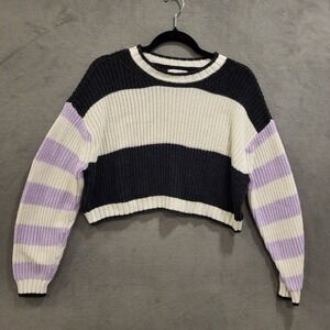 Striped Black, White, and Purple Women's Sweater
